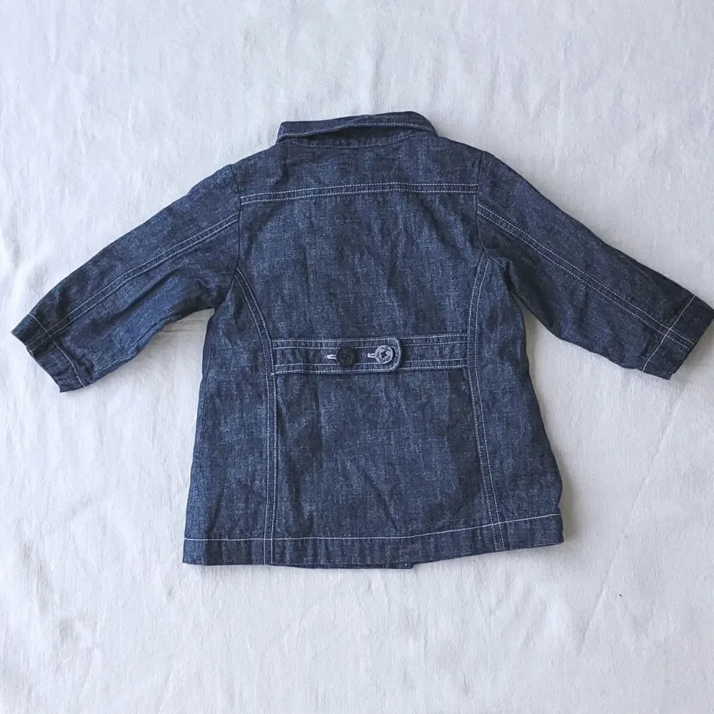 GAP Baby Toddler Denim Lined Nautical Button Pea Coat Size 12-18 Months Large